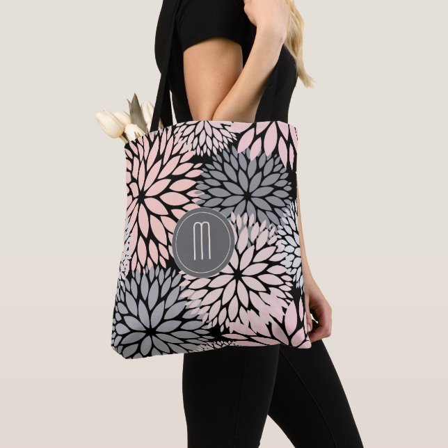 Bolsa Tote Dahlia Pink Floral Monograma (Close Up)