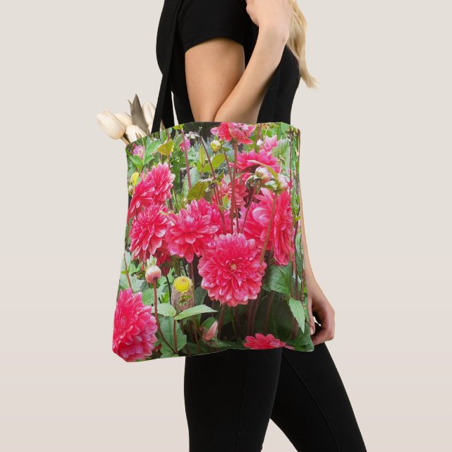 Bolsa Tote Dahlias Rosa Profundo (Close Up)