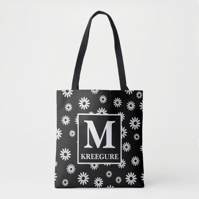 Bolsa Tote Daisies Clássicas da Série BW Monogramadas (Frente)