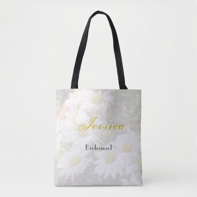 Bolsa Tote Daisy Background Yellow e Cinza Bridesmaid (Frente)