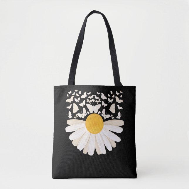 Bolsa Tote Daisy Butterflies Flower Women Cute Garden (Frente)