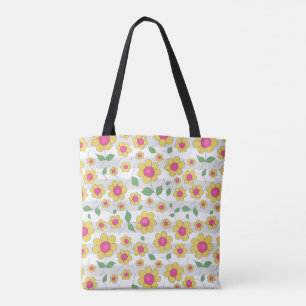 Bolsa Tote Daisy floral Children desenhando primavera feliz