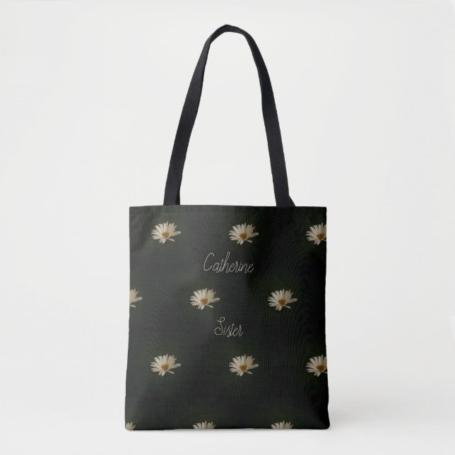 Bolsa Tote Daisy Photo Personalized Sister Black (Frente)