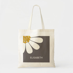Bolsa Tote Daisy White Floral Design Personalize Name
