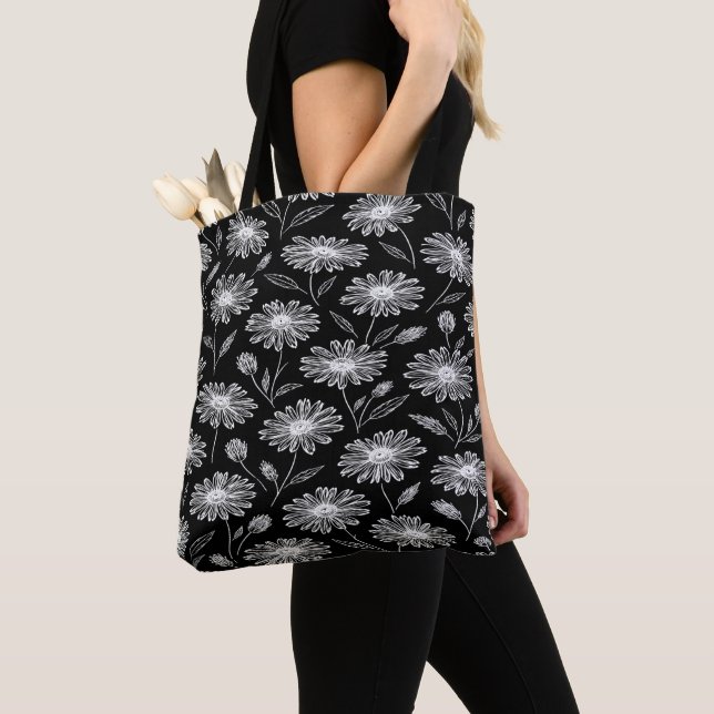 Bolsa Tote Dália Floral Preto e Branco  (Close Up)