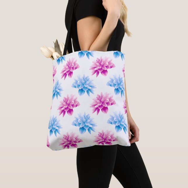 Bolsa Tote Dália Rosa, Dália Azul, Padrão Floral, Flores (Close Up)