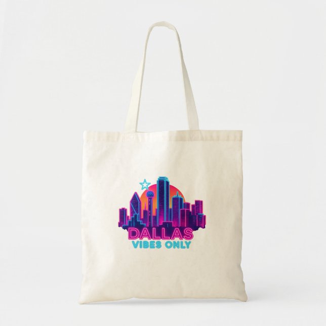 Bolsa Tote Dallas Vibes Only – Neon Skyline 1980s Synthwave A (Frente)