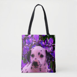 Bolsa Tote Dalmaciana Puppy Iris Flowers Dog Art