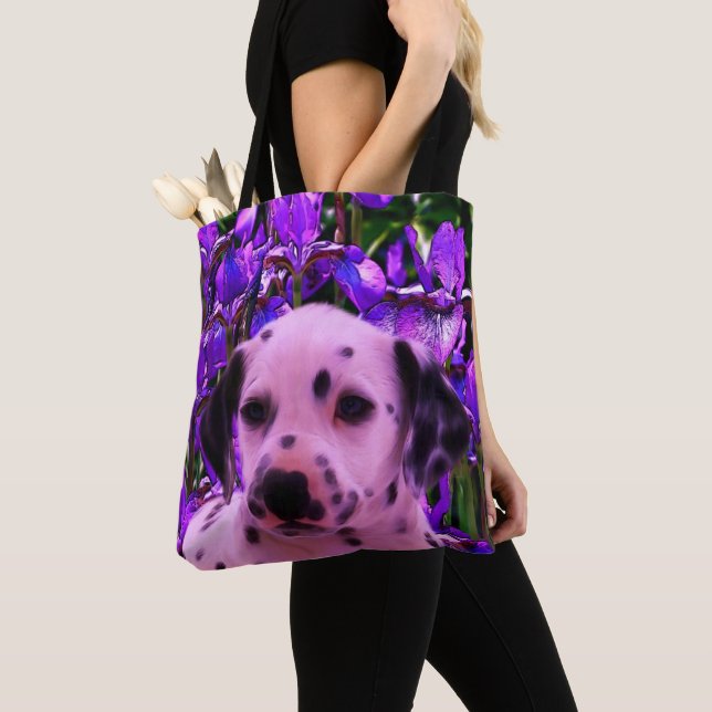 Bolsa Tote Dalmaciana Puppy Iris Flowers Dog Art (Close Up)