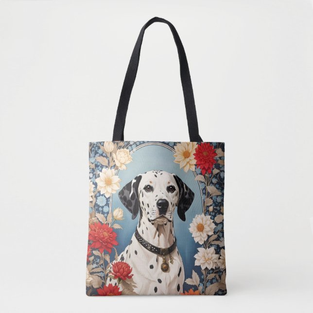 Bolsa Tote Dálmata Elegante com Flores de Dahlia (Frente)
