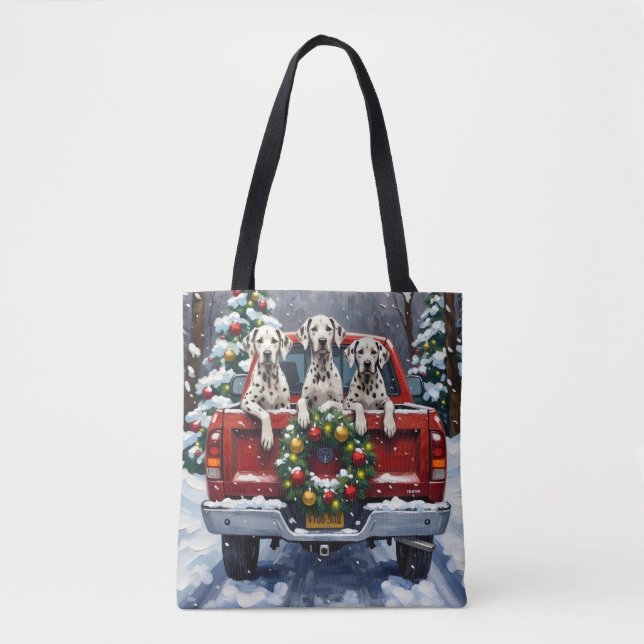 Bolsa Tote Dalmatian Christmas Red Truck Holiday (Frente)