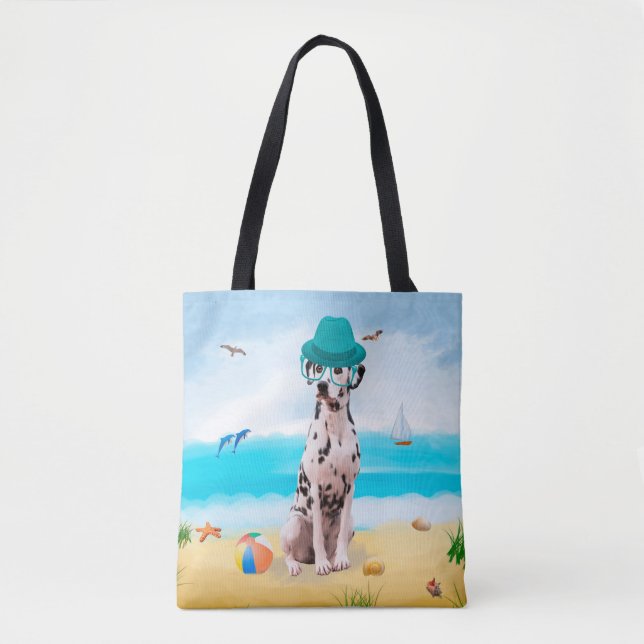 Bolsa Tote Dalmation Dog on Beach (Frente)