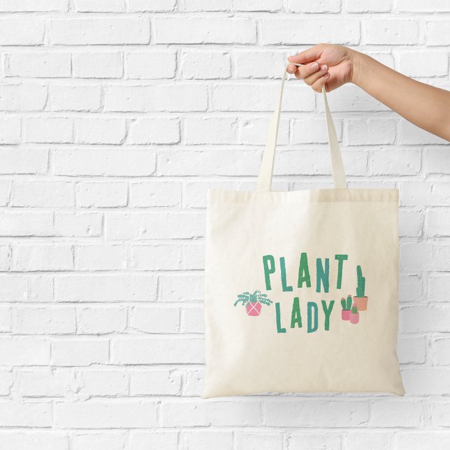 Bolsa Tote Dama das Plantas Rosa e Verde Ilustrado  (Criador carregado)