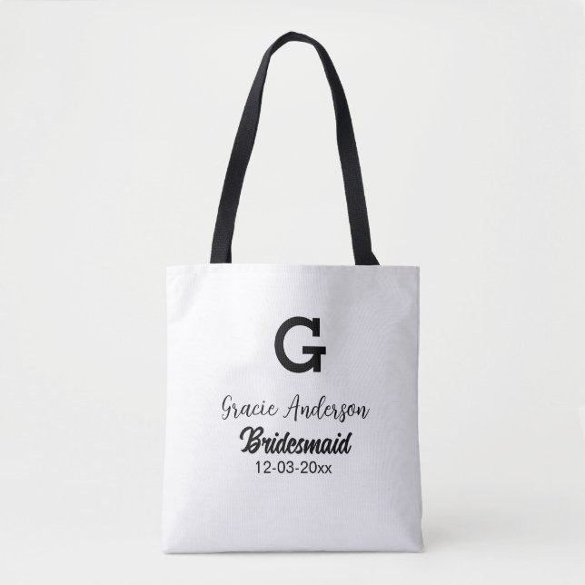Bolsa Tote Dama de honra adicionar nome monograma simples min (Frente)