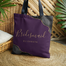 Bolsa Tote Dama de Honra Ágata Roxa Dourado Preto