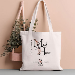 Bolsa Tote Dama de Honra Carta Floral Boho Casamento