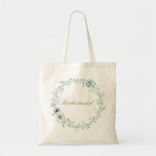 Bolsa Tote Dama de Honra Casamento Rosa Azul Aquarela Rótulo