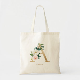 Bolsa Tote Dama de Honra com Letra Floral Peônia A Monograma