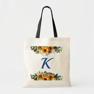Bolsa Tote Dama de honra com monograma de girassol floral Boh