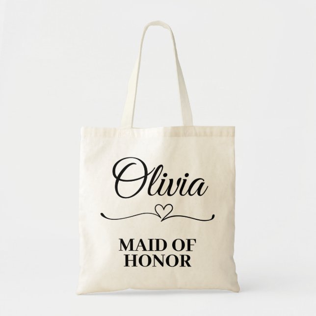 Bolsa Tote Dama de Honra com Nome Personalizado Equipe de Cas (Frente)