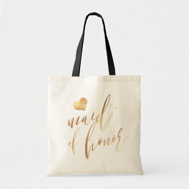 Bolsa Tote Dama de honra da PixDezines / Rótulo dourado falso (Frente)
