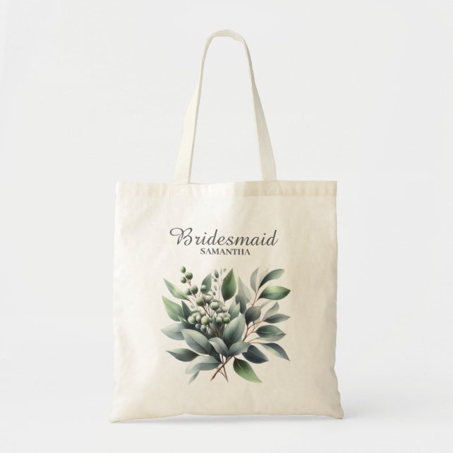 Bolsa Tote Dama de Honra de Eucalipto Verde (Frente)