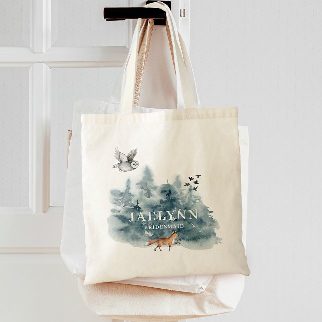 Bolsa Tote Dama de honra de floresta em aquarela (Watercolor Forest Bridesmaid Tote Bag)