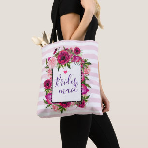 Bolsa Tote Dama de honra do buquê floral do rosa & da papoil