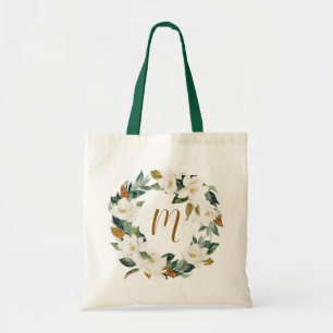 Bolsa Tote Dama de honra do monograma da grinalda da magnóli