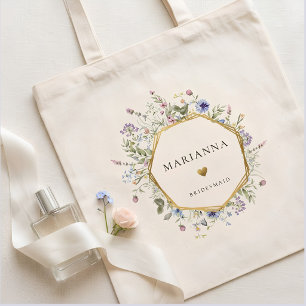 Bolsa Tote Dama de Honra Flor Selvagem Dourada