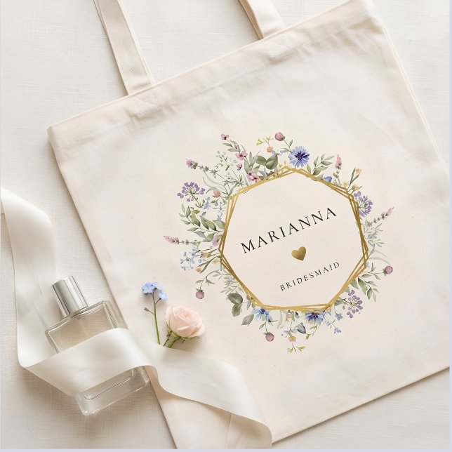 Bolsa Tote Dama de Honra Flor Selvagem Dourada (Criador carregado)