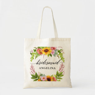 Bolsa Tote Dama de honra floral da caligrafia de Boho do