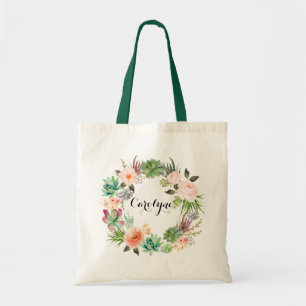 Bolsa Tote Dama de honra floral da sacola dos Succulents da