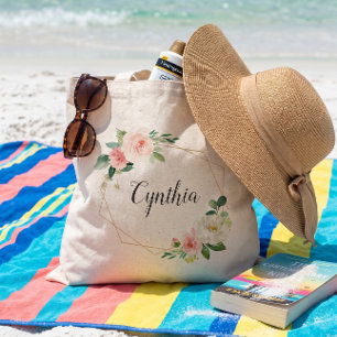 Bolsa Tote Dama de honra floral geométrica em rosa elegante