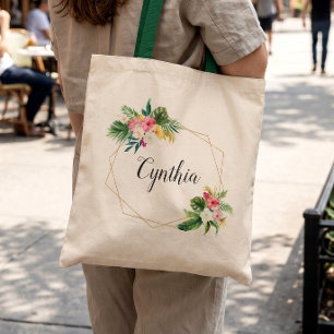 Bolsa Tote Dama de honra floral geométrica tropical de verão