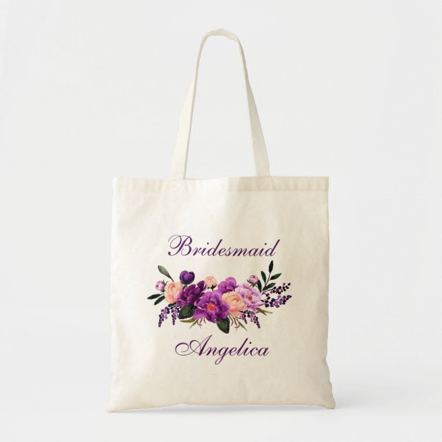 Bolsa Tote Dama de honra floral roxa ultravioleta (Frente)