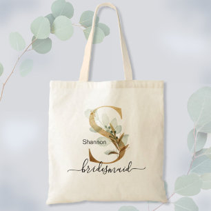 Bolsa Tote Dama de Honra Folhagem Monograma "S" Folha Dourada