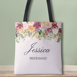 Bolsa Tote Dama de Honra Jardim de Rosas Aquarela Monograma E