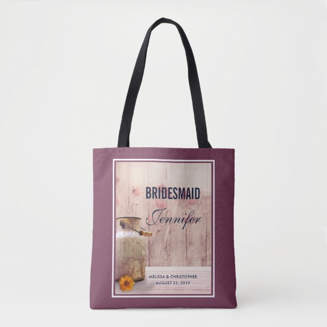 Bolsa Tote Dama de honra lata de leite rústico casamento no c (Frente)