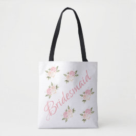 Bolsa Tote Dama de honra lindo rosa floral script