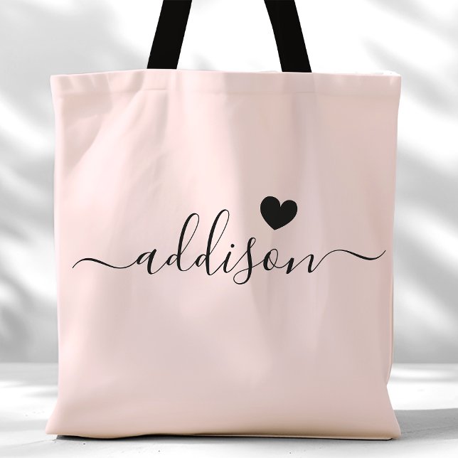 Bolsa Tote Dama de Honra Moderno Coração Rosa Bege (Criador carregado)