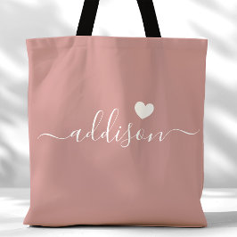 Bolsa Tote Dama de Honra Moderno Coração Rosa Poeira