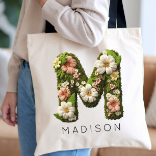 Bolsa Tote Dama de honra Monograma de jardim rústico no Dia