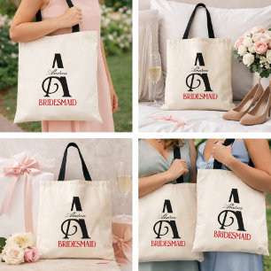 Bolsa Tote Dama de Honra Monograma Elegante Preto Vermelho Ti