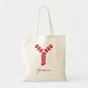 Bolsa Tote Dama de Honra Monograma Floral Letra Y Casamento