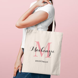 Bolsa Tote Dama de Honra Monograma Preto Rosa Elegante