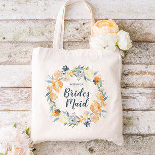 Bolsa Tote Dama de honra Monogrammed da grinalda floral