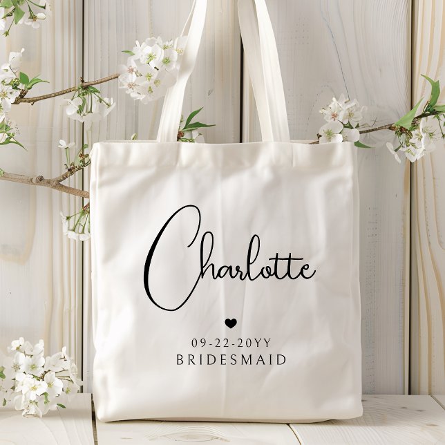 Bolsa Tote Dama de Honra Nome Rótulo Simples Moderno Casament (Criador carregado)