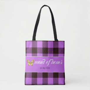 Bolsa Tote Dama de Honra Personalizada com Nome em Tartan de