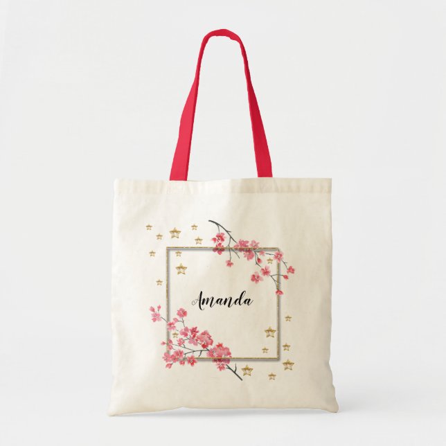 Bolsa Tote Dama de honra personalizada Pink Sakura (Frente)
